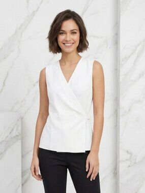 Theory Off-White V-Neck Faux-Wrap Sleeveless Blouse